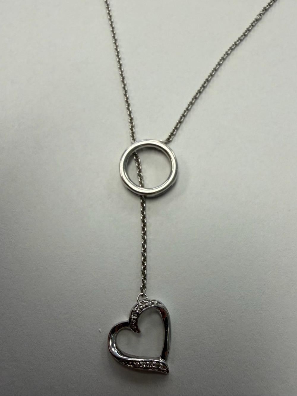 Sterling Silver Heart Circle Lariat Diamond Necklace